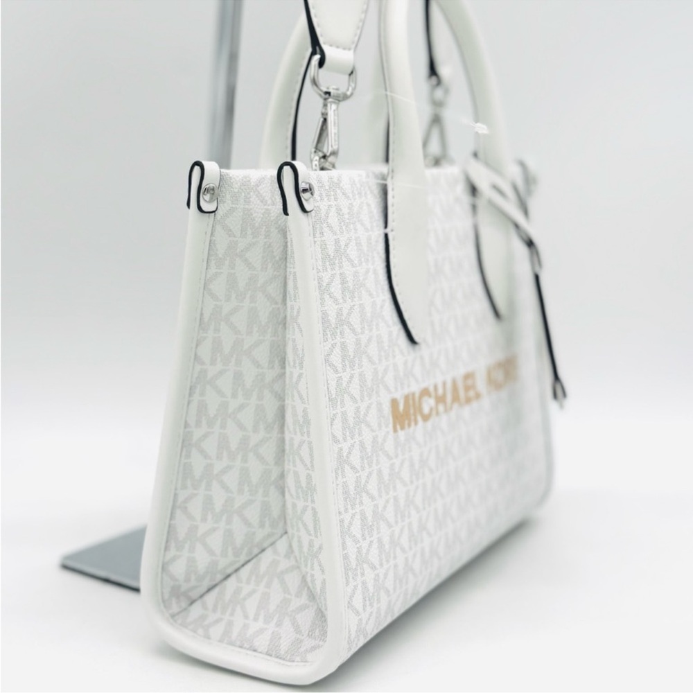 Michael Kors Small Shopper TZ Xbody Tote Bag Optic White - Picture 4 of 9